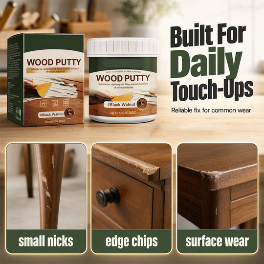 ✨✨Wood Repair Filler Putty – Fills Cracks & Chips, Smooths Surfaces, Blends with Dark Wood