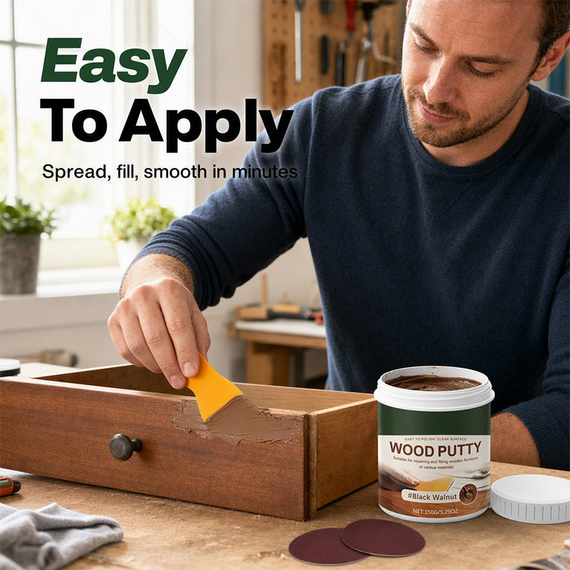 ✨✨Wood Repair Filler Putty – Fills Cracks & Chips, Smooths Surfaces, Blends with Dark Wood