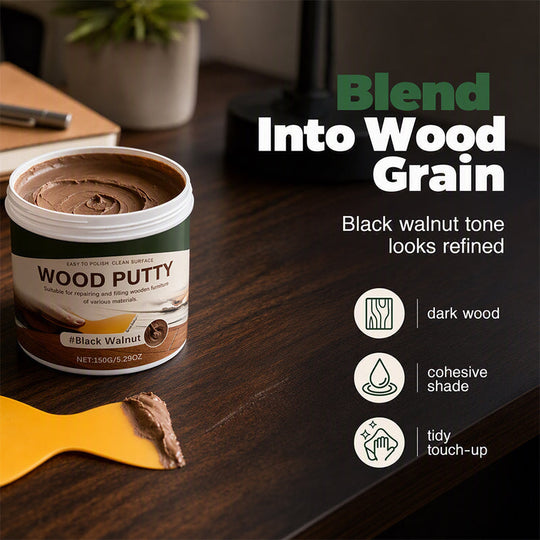 ✨✨Wood Repair Filler Putty – Fills Cracks & Chips, Smooths Surfaces, Blends with Dark Wood