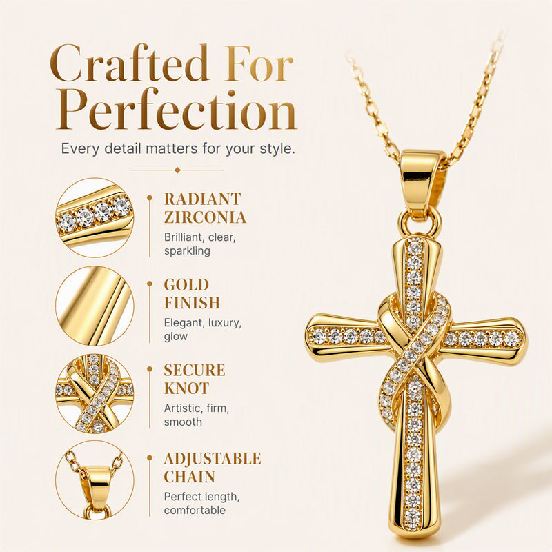 Women's Sparkling Twisted Knot Cross Pendant Necklace – Elegant Faith-Inspired Design with Brilliant Shine ✨