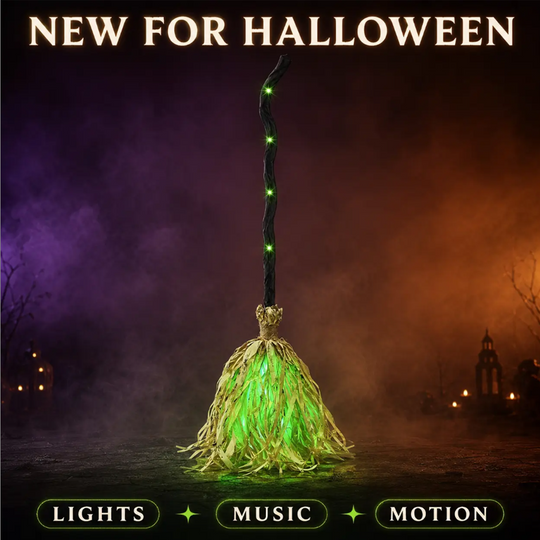 🧙 Bring Your Garden to Life This Halloween – Animated Witch Broom with Lights & Spooky Sounds