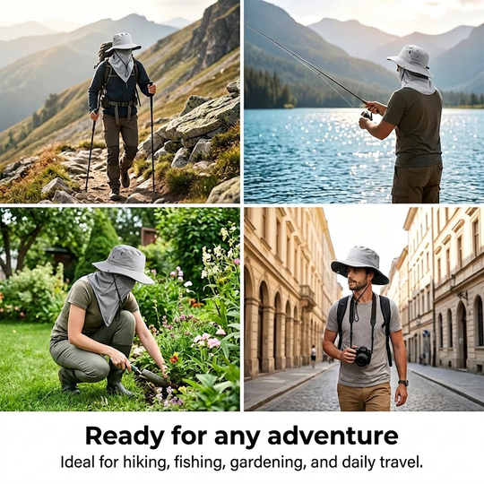 🧢🎣 Breathable Bucket Hat with Detachable Face Cover – UPF 50+ Protection, Lightweight and Ideal for Outdoor Activities 🛡️
